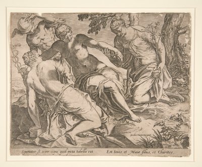 Merkurius och de tre nåderna av Agostino Carracci