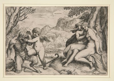 Pan Dämpad av Cupid av Agostino Carracci