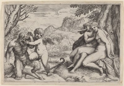 Pan Taming Eros av Agostino Carracci