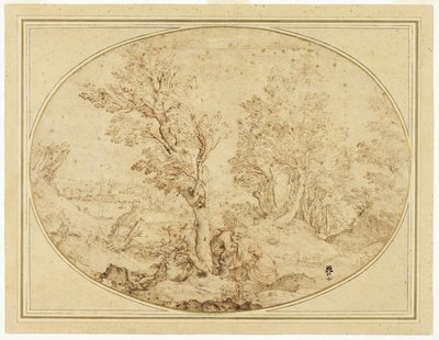Vila på flykten till Egypten av Agostino Carracci