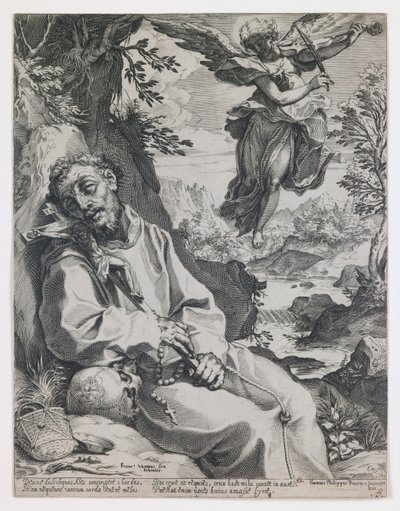 Sankt Franciskus tröstad av den musicerande ängeln av Agostino Carracci
