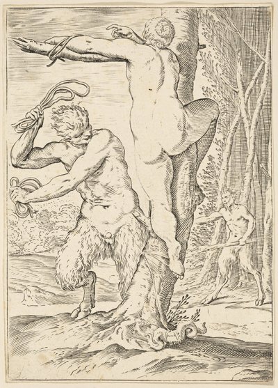 Satyr piskar en nymf, c.1590-95 av Agostino Carracci