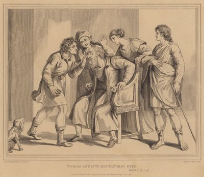 Tobias smörjer sina fars ögon, Tobit av Agostino Carracci