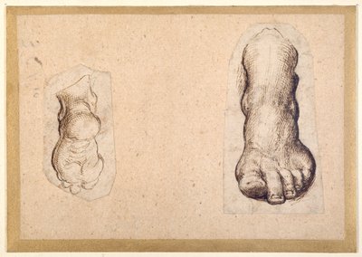 Två studier av en fot i förkortning (penna och bläck på papper) av Agostino Carracci