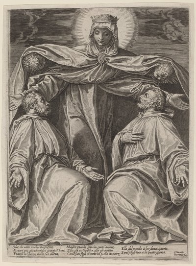 Madonnan skyddar två medlemmar av ett brödraskap av Agostino Carracci after Veronese