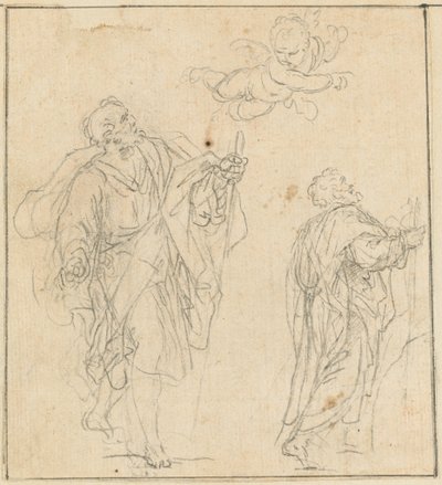 En apostel vägledd av en ängel (svart krita på liggande papper) av Agostino Masucci