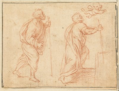 En apostel vägledd av en ängel (rödkrita på liggande papper) av Agostino Masucci