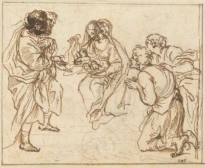 Herdarnas tillbedjan (svart krita med brunt bläck på liggande papper) av Agostino Masucci