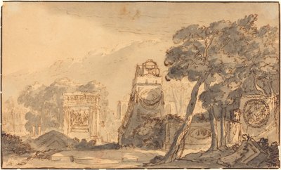 Landskap med antika gravar av Agostino Mitelli