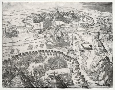 Arméernas position och läger av Charles V och Soliman II, 1532. av Agostino Musi