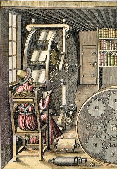 Roterande skrivbord - Från "" Le Diverse et Artifiose Machine" av Agostino Ramelli (1531-1608) - Paris 1588 av Agostino Ramelli