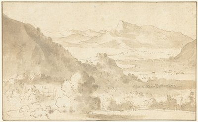 Bergslandskap med en sjö och ett slott av Agostino Tassi (possibly)