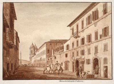 The House of Callimachus, Via Sistina, 1833 (etsning med brun tvätt) av Agostino Tofanelli