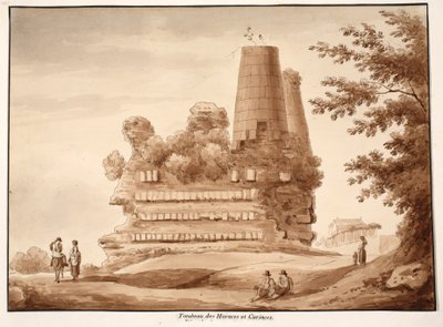 Horatiernas och Curiatiis grav, 1833 (etsning med brun tvätt) av Agostino Tofanelli