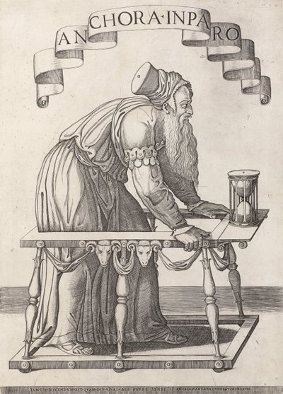 Allegori om ålderdom Anchora inparo (titel på objekt) av Agostino Veneziano (attributed to)