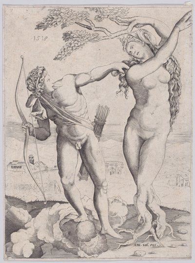 Apollo och Daphne, daterad 1518. av Agostino Veneziano