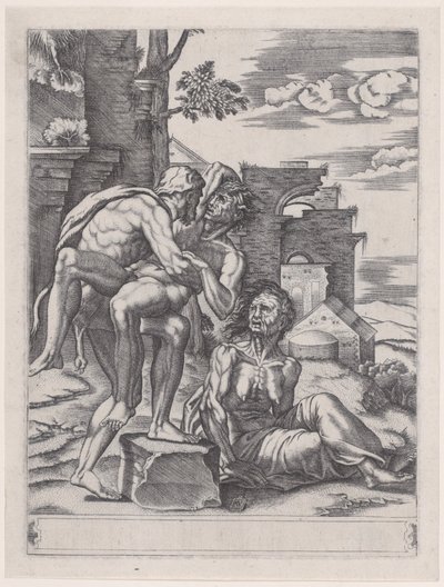 Hercules och Antaeus, daterad 1533., daterad 1533. av Agostino Veneziano