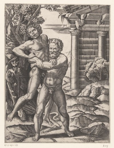 Hercules brottas med Antaeus av Agostino Veneziano