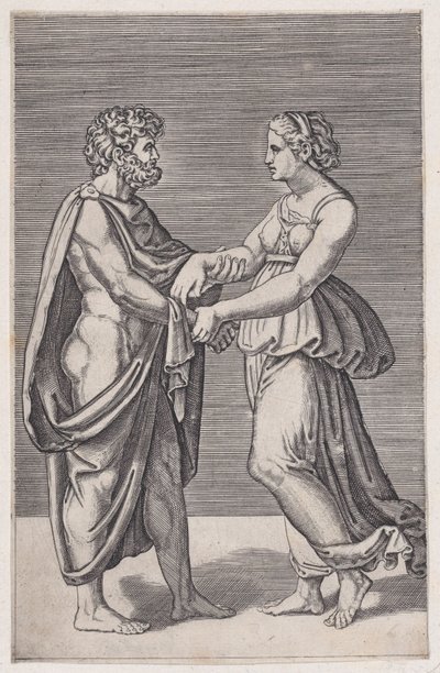 Man och kvinna som håller händerna, 1516-17. av Agostino Veneziano
