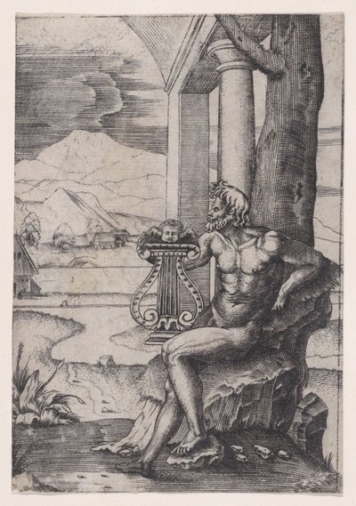 Man med en lyra, ca. 1514-36. av Agostino Veneziano