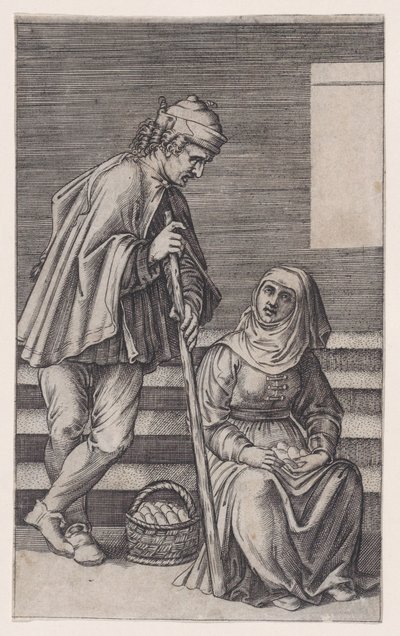 Bonde och en kvinna med ägg, ca. 1514-36. av Agostino Veneziano