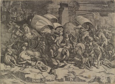 Strid mellan Scipio Africanus och karthagerna ("La bataille au coutelas") av Agostino Veneziano