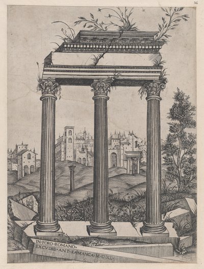 Mirror of Roman Magnificence: Antoninus och Faustinas tempel, 1500-talet., 1500-talet. av Agostino Veneziano.