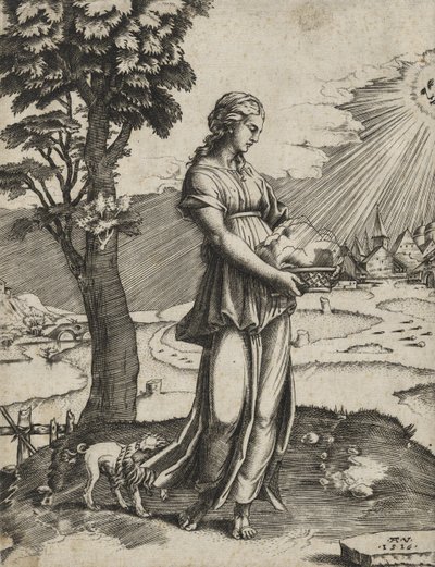 The Cumaean Sybil, 1516 (gravyr på lagt papper) av Agostino Veneziano