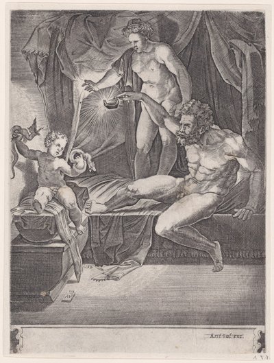 The Young Hercules in His Cradle, daterad 1533. av Agostino Veneziano