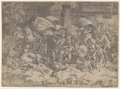 Strid mellan romare och karthager, ca 218-201 f.Kr. Slå till med en snittare av Agostino Veneziano