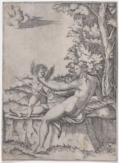 Venus och Eros, ca. 1514-36. av Agostino Veneziano