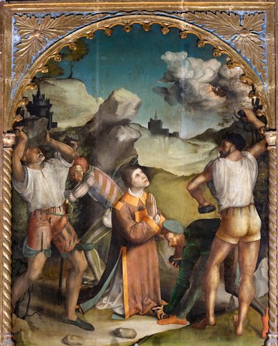 Stening av Sankt Stefan, första hälften av 1500-talet (olja på pannå) av Agostino da (attr.to) Casanova