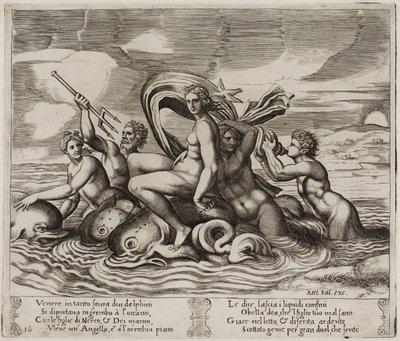 Psyche Servered in Her Bath av Nymphs She Cannot See av Agostino dei Musi