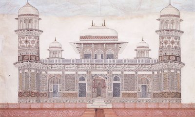 Itmad-ud-daulas grav, ca 1815 (penna, penna och svart bläck, w/c, förhöjd med beröring o) av Agra School