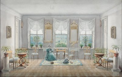 Salongen i herrgården Gorki, 1831 av Agrafena Dmitrievna Blagovo