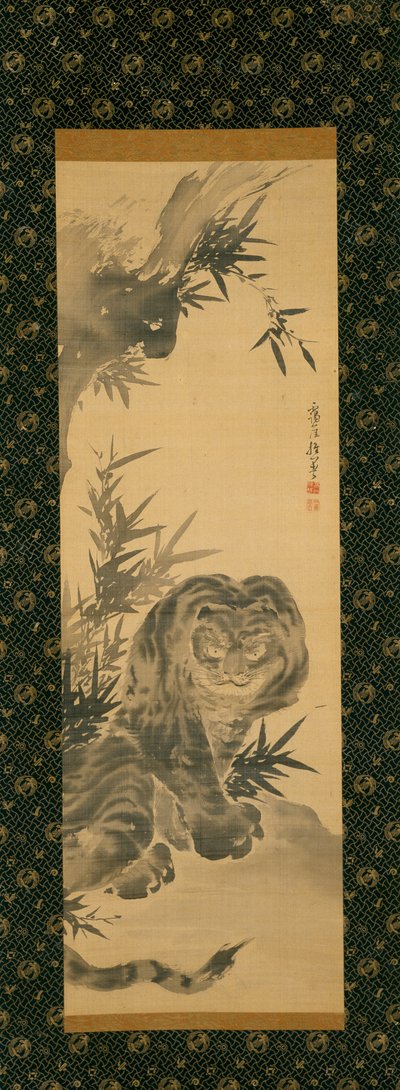 Tiger och bambu, tidigt 1800-tal (bläck på siden) av Aigai Aigai