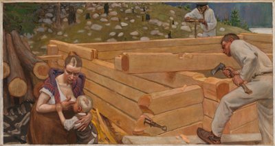 Byggnad, studie till freskerna i Jusélius-mausoleet av Akseli Gallen-Kallela