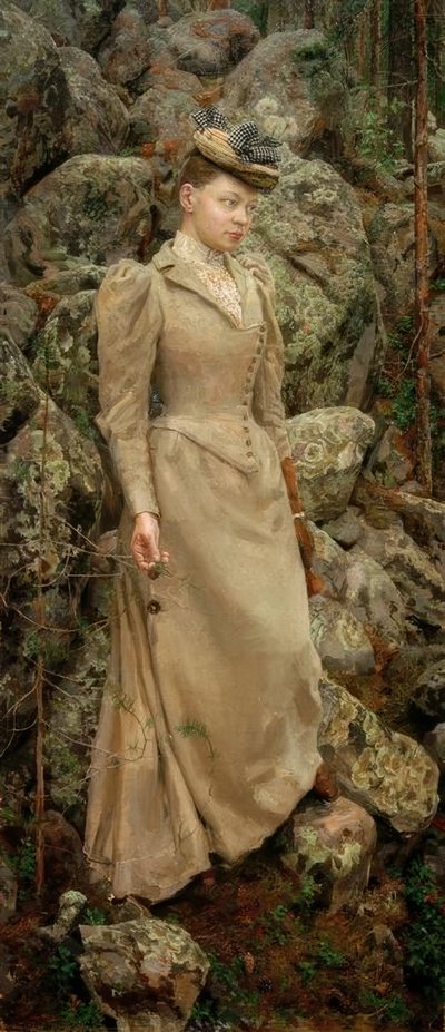 Marie Gallén i ett stenigt landskap av Akseli Valdemar Gallen-Kallela