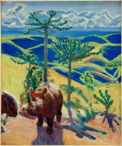 Noshörning och Euphorbia träd av Akseli Valdemar Gallen-Kallela