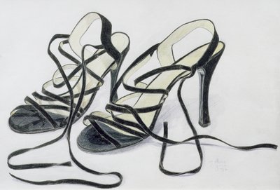 Black Strappy Shoes, 1997 (färgpenna på papper) av Alan Byrne