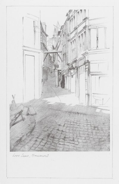 London Lanes: Love Lane, Monument (litografi) av Alan Stapleton