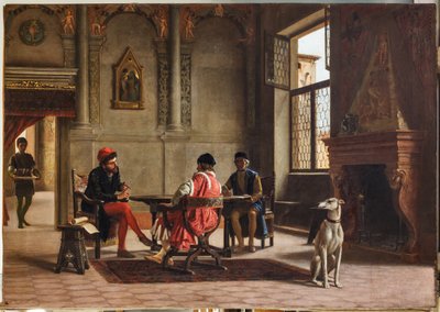 Ludovico Ariosto som ambassadör möte Alberto Pius (olja på duk) av Albano Lugli