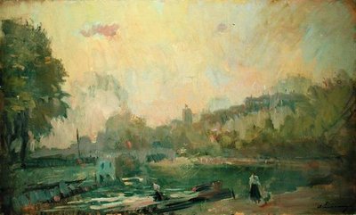 Längs Seine (olja på duk) av Albert Charles Lebourg