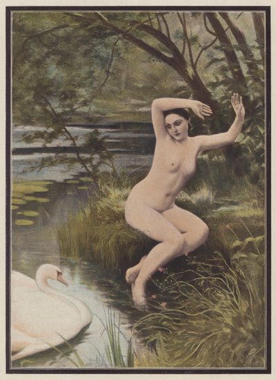 Leda, spartansk prinsessa från grekisk mytologi (färg litho) av Albert (after) Aublet