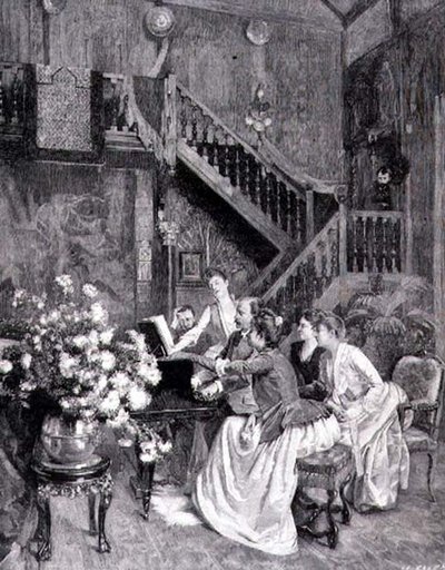 Studera musiken (gravyr) av Albert (after) Aublet