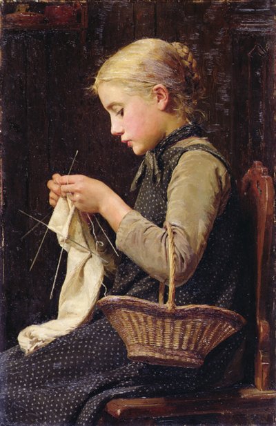 Stickande flicka av Albert Anker