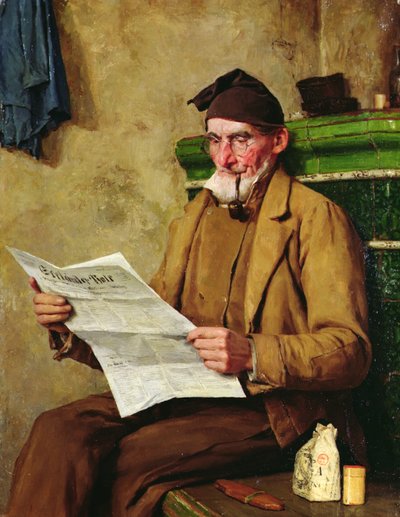 Gamle Feissli läser tidningen av Albert Anker