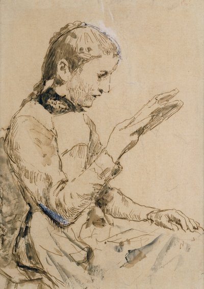 Reading Girl (penna och bläck på papper) av Albert Anker