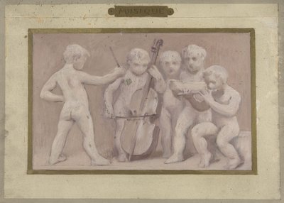 Skiss till Salle des Fêtes i Hôtel de Ville de Paris: Musik, mellan 1889 och 1895 (olja på blyerts, papper) av Albert Aublet