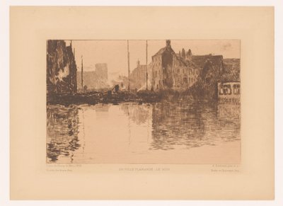 Utsikt över hamnen i Flandern En ville Flamande, le soir (titel på objekt) av Albert Baertsoen